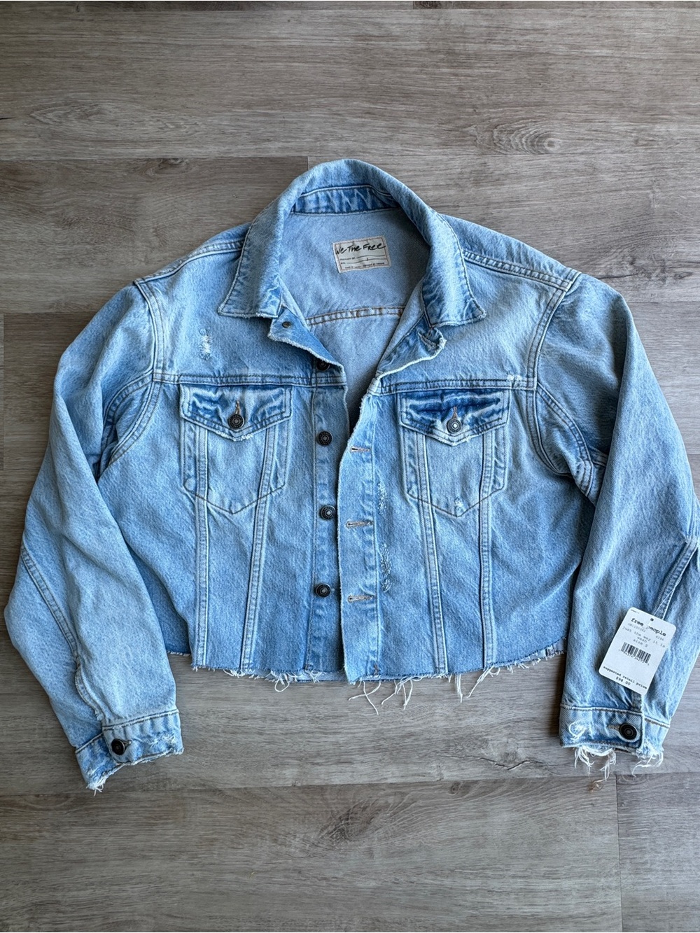 We The Free By Free People Amelia Distressed Cropped Denim Oversized Jacket S - Picture 3 of 9
